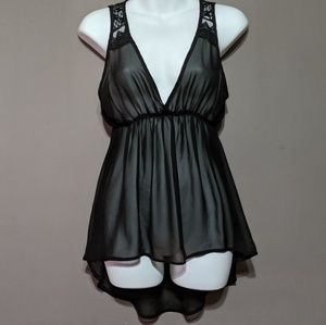 Sheer tank top with lace pattern